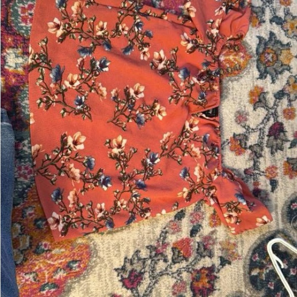 Buckle Floral Blouse - Coral and Blue